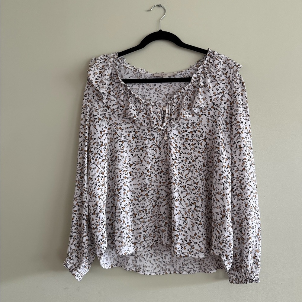 LOFT Floral Blouse - White and Brown